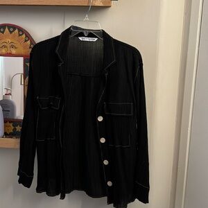 Zara blouse black with white stitching